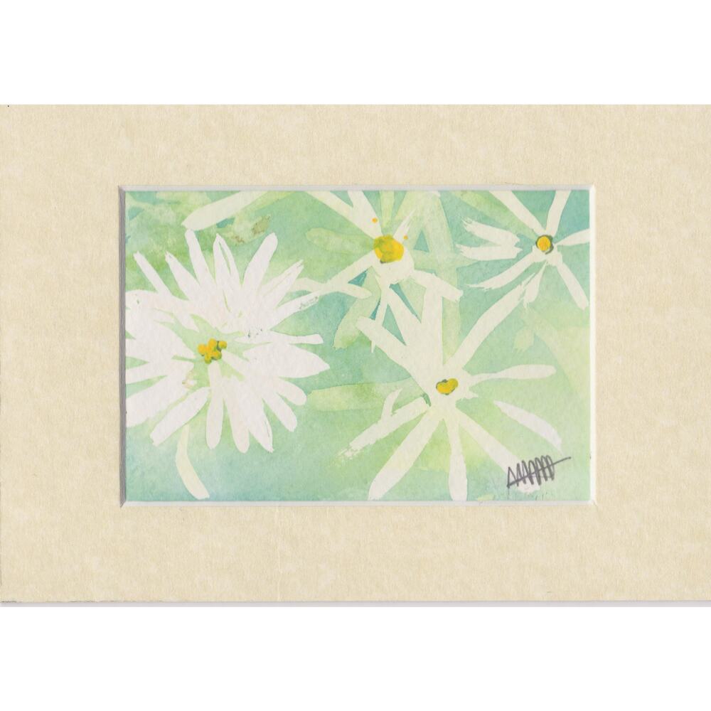 Original Small Format Painting on Paper - Happy Daisies matted to 7" x 5" frame
